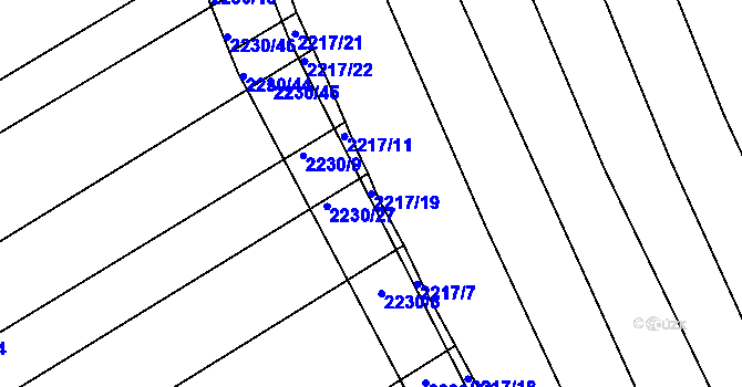 Parcela st. 2217/19 v KÚ Koryčany, Katastrální mapa