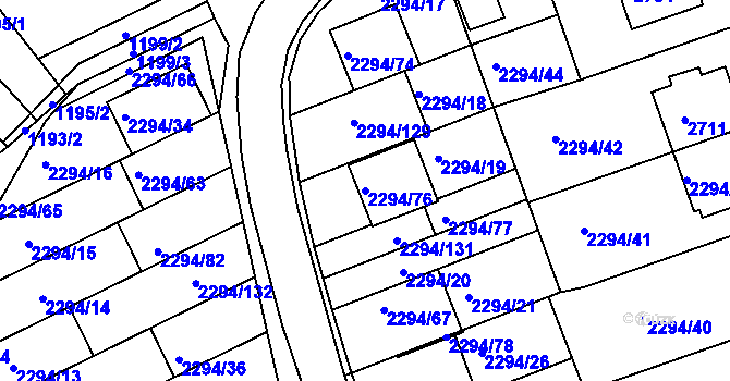 Parcela st. 2294/76 v KÚ Koryčany, Katastrální mapa