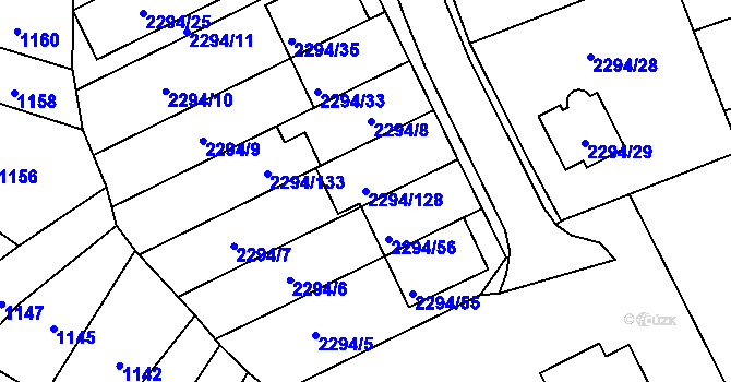 Parcela st. 2294/128 v KÚ Koryčany, Katastrální mapa