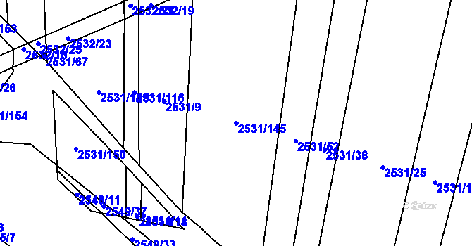 Parcela st. 2531/145 v KÚ Koryčany, Katastrální mapa