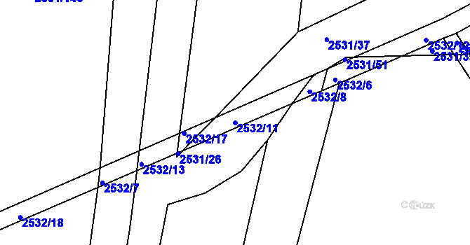 Parcela st. 2532/11 v KÚ Koryčany, Katastrální mapa