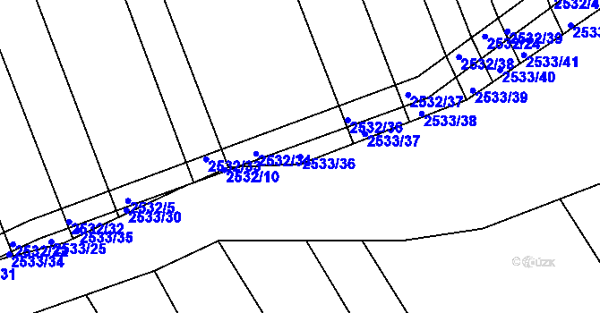 Parcela st. 2533/36 v KÚ Koryčany, Katastrální mapa
