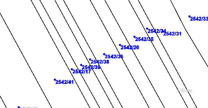 Parcela st. 2542/36 v KÚ Koryčany, Katastrální mapa