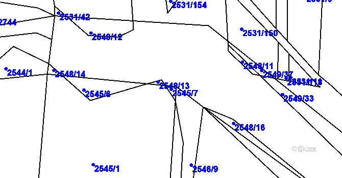 Parcela st. 2545/7 v KÚ Koryčany, Katastrální mapa