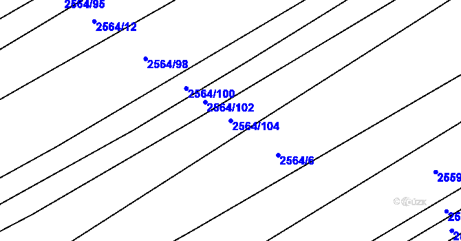 Parcela st. 2564/104 v KÚ Koryčany, Katastrální mapa