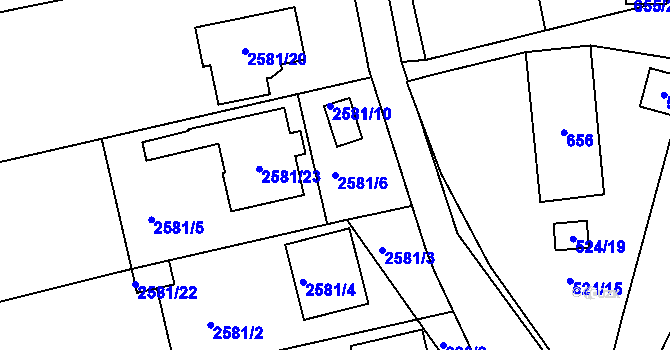Parcela st. 2581/6 v KÚ Koryčany, Katastrální mapa