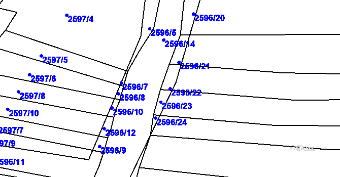 Parcela st. 2596/22 v KÚ Koryčany, Katastrální mapa