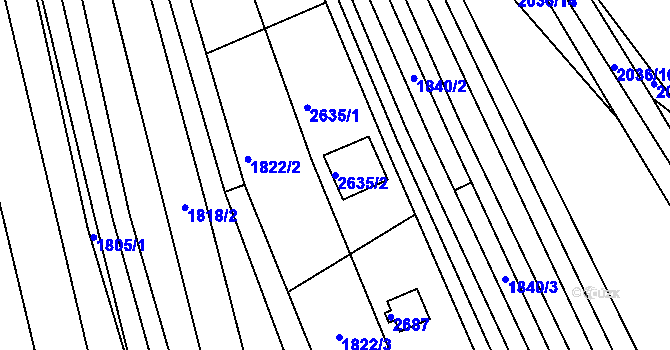 Parcela st. 2635/2 v KÚ Koryčany, Katastrální mapa