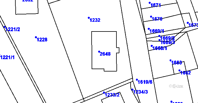 Parcela st. 2648 v KÚ Koryčany, Katastrální mapa