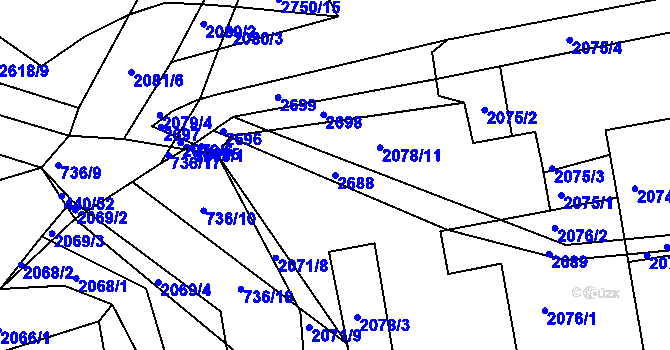 Parcela st. 2688 v KÚ Koryčany, Katastrální mapa