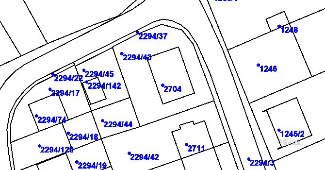 Parcela st. 2704 v KÚ Koryčany, Katastrální mapa