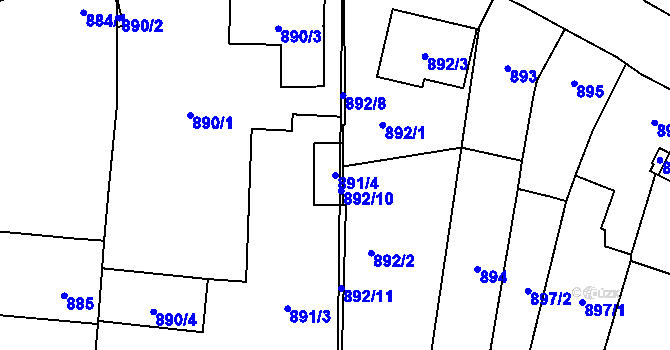 Parcela st. 891/4 v KÚ Koryčany, Katastrální mapa