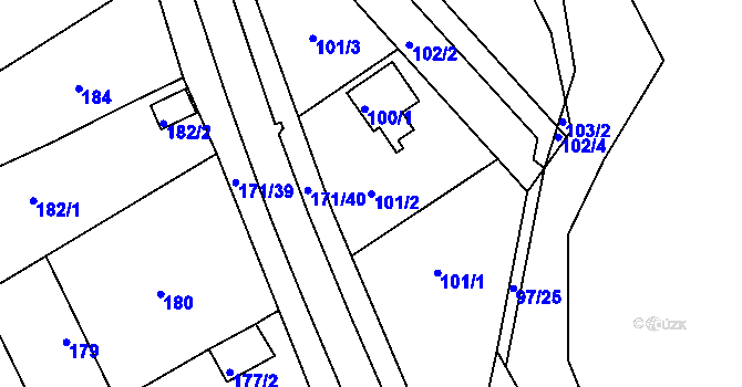 Parcela st. 101/2 v KÚ Koryčany, Katastrální mapa
