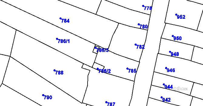 Parcela st. 786/4 v KÚ Koryčany, Katastrální mapa