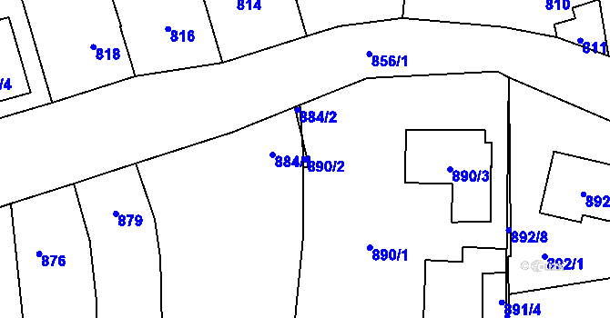 Parcela st. 890/2 v KÚ Koryčany, Katastrální mapa