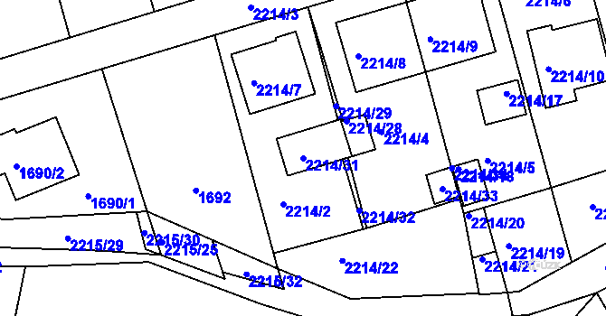 Parcela st. 2214/31 v KÚ Koryčany, Katastrální mapa