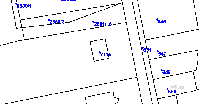 Parcela st. 2716 v KÚ Koryčany, Katastrální mapa
