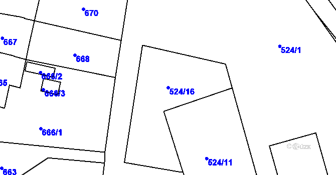 Parcela st. 524/16 v KÚ Koryčany, Katastrální mapa