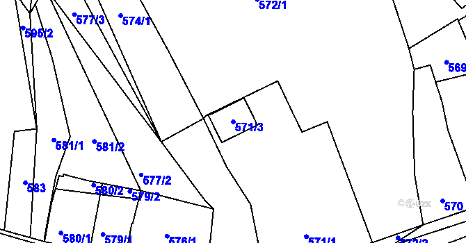 Parcela st. 571/3 v KÚ Koryčany, Katastrální mapa