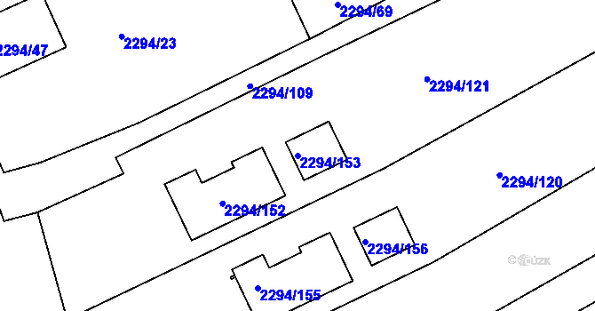 Parcela st. 2294/153 v KÚ Koryčany, Katastrální mapa