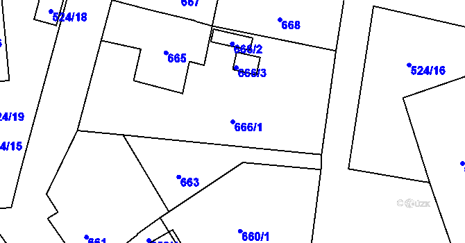 Parcela st. 666/1 v KÚ Koryčany, Katastrální mapa