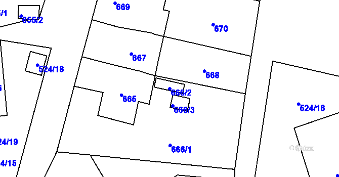 Parcela st. 666/2 v KÚ Koryčany, Katastrální mapa