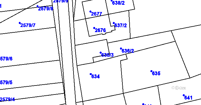 Parcela st. 636/3 v KÚ Koryčany, Katastrální mapa