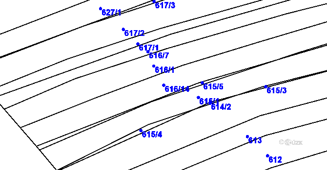 Parcela st. 616/14 v KÚ Koryčany, Katastrální mapa