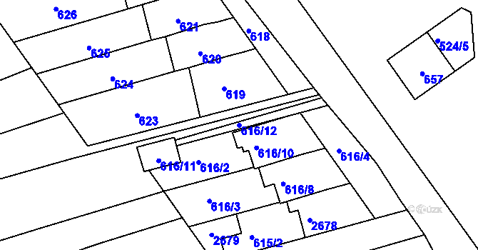Parcela st. 616/12 v KÚ Koryčany, Katastrální mapa