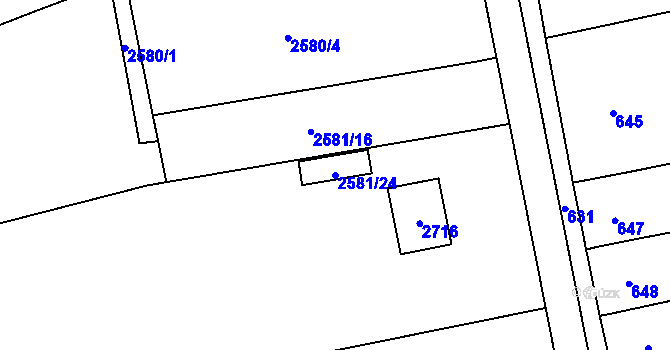 Parcela st. 2581/24 v KÚ Koryčany, Katastrální mapa