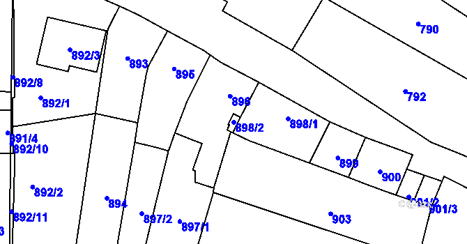 Parcela st. 898/2 v KÚ Koryčany, Katastrální mapa