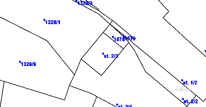 Parcela st. 2/3 v KÚ Koryta, Katastrální mapa