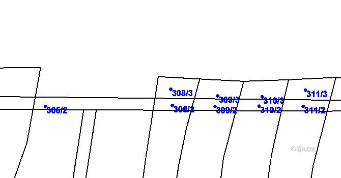 Parcela st. 308/3 v KÚ Koryta, Katastrální mapa