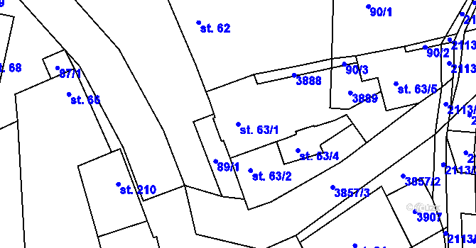 Parcela st. 63/1 v KÚ Korytná, Katastrální mapa