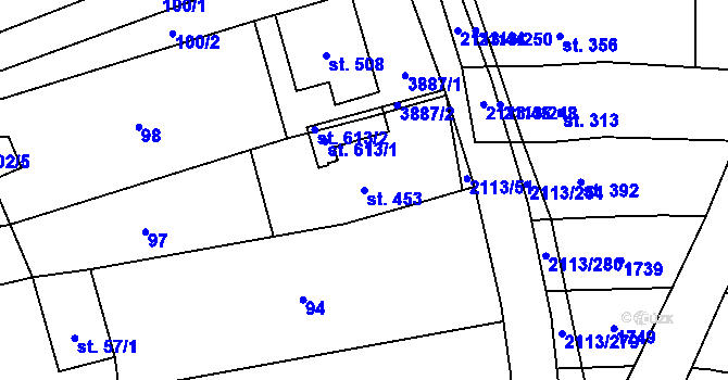Parcela st. 453 v KÚ Korytná, Katastrální mapa