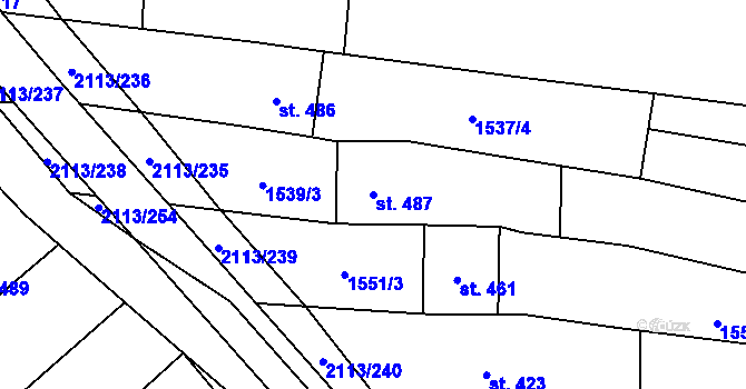 Parcela st. 487 v KÚ Korytná, Katastrální mapa