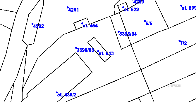 Parcela st. 543 v KÚ Korytná, Katastrální mapa