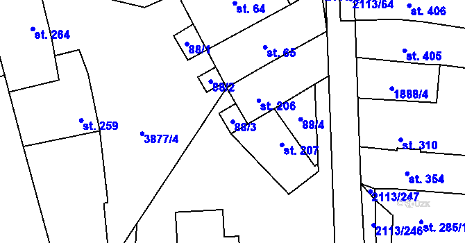 Parcela st. 88/3 v KÚ Korytná, Katastrální mapa
