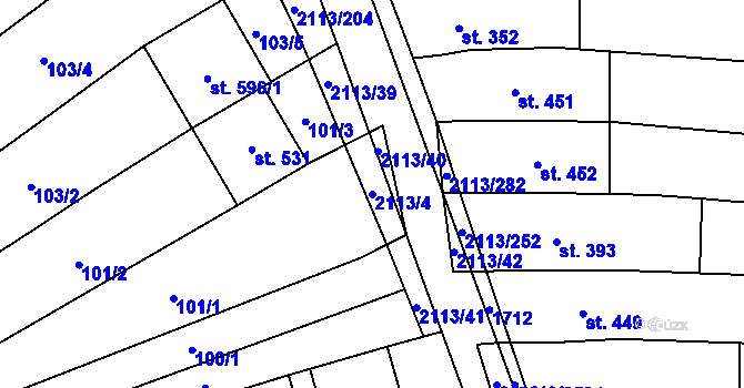 Parcela st. 2113/4 v KÚ Korytná, Katastrální mapa
