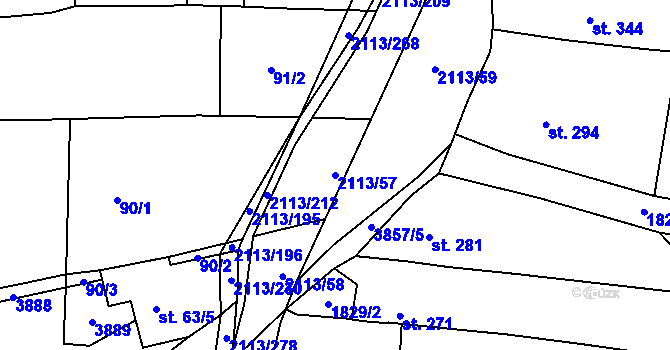 Parcela st. 2113/57 v KÚ Korytná, Katastrální mapa
