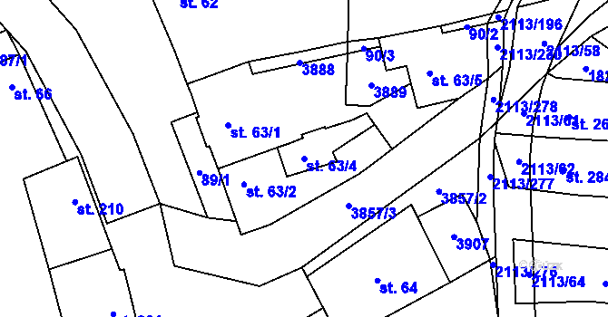 Parcela st. 63/4 v KÚ Korytná, Katastrální mapa