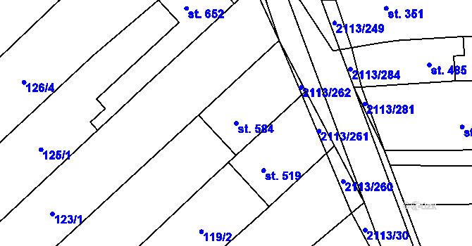 Parcela st. 584 v KÚ Korytná, Katastrální mapa