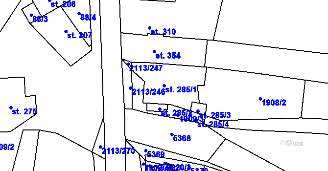 Parcela st. 285/1 v KÚ Korytná, Katastrální mapa
