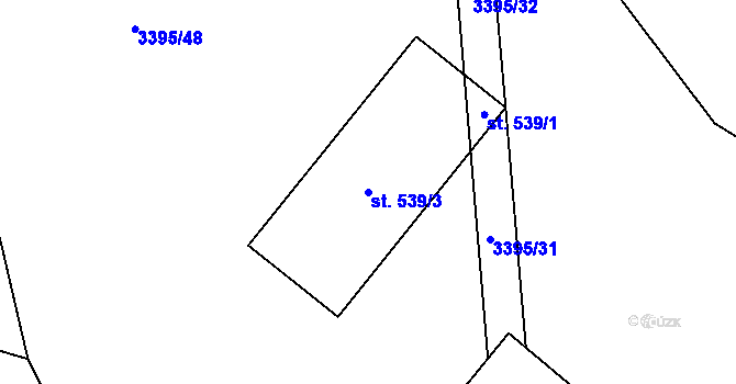 Parcela st. 539/3 v KÚ Korytná, Katastrální mapa