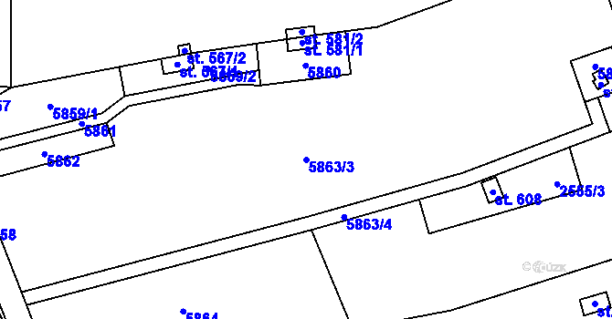 Parcela st. 5863/3 v KÚ Korytná, Katastrální mapa