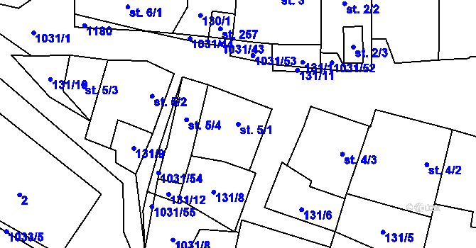 Parcela st. 5/1 v KÚ Kořenec, Katastrální mapa