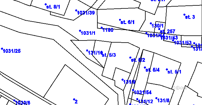 Parcela st. 5/3 v KÚ Kořenec, Katastrální mapa