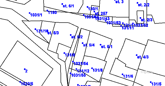 Parcela st. 5/4 v KÚ Kořenec, Katastrální mapa