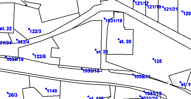 Parcela st. 21 v KÚ Kořenec, Katastrální mapa