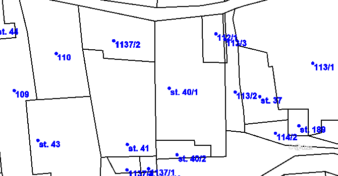 Parcela st. 40/1 v KÚ Kořenec, Katastrální mapa